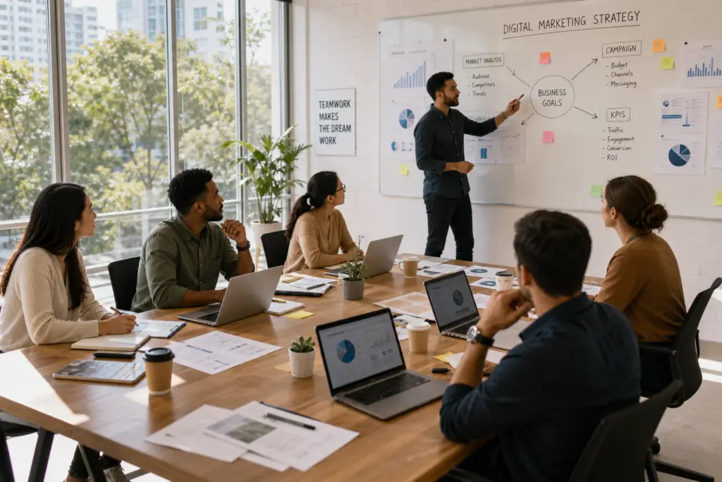 Professional digital marketing team collaborating on strategy — Azharul.online Your Digital Growth Partner
